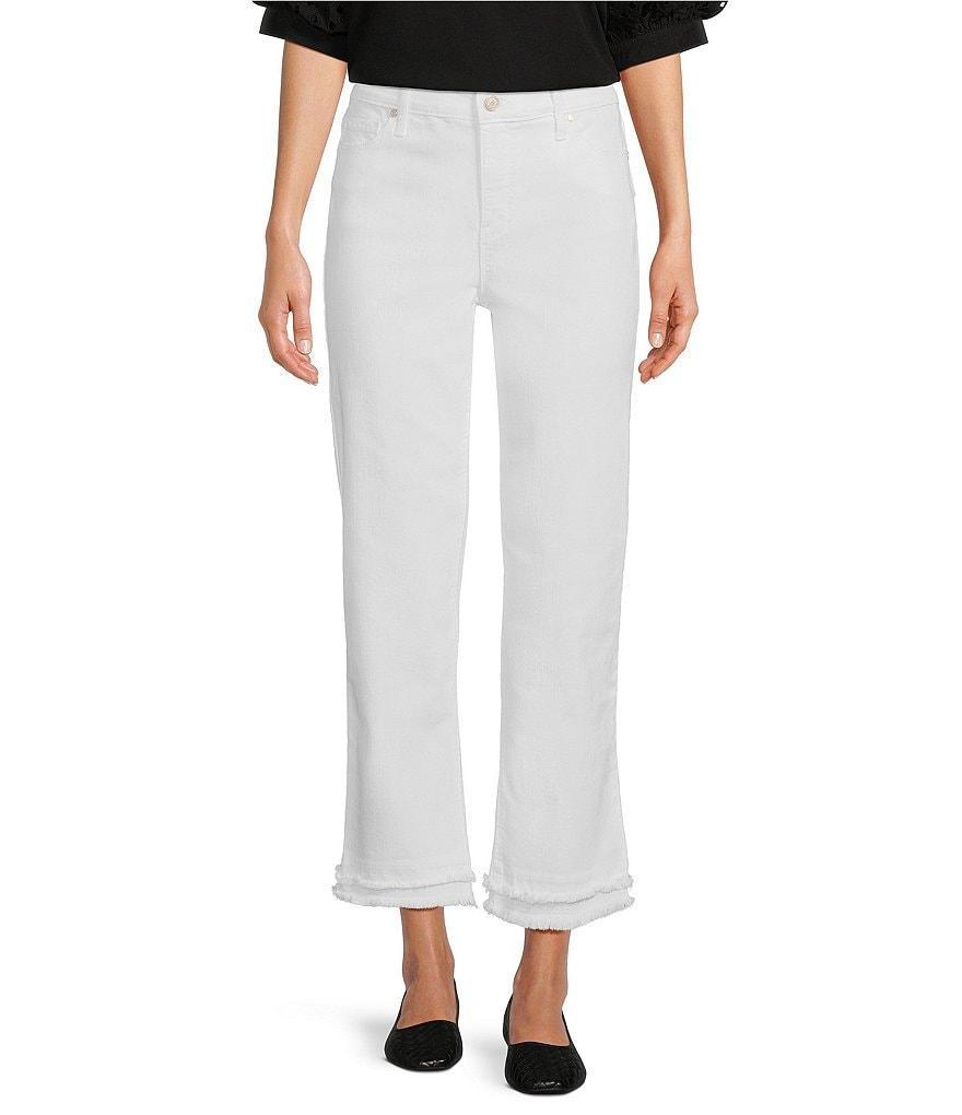 Code Bleu High-Rise Straight-Leg Double Frayed Hem Ankle Jeans Product Image