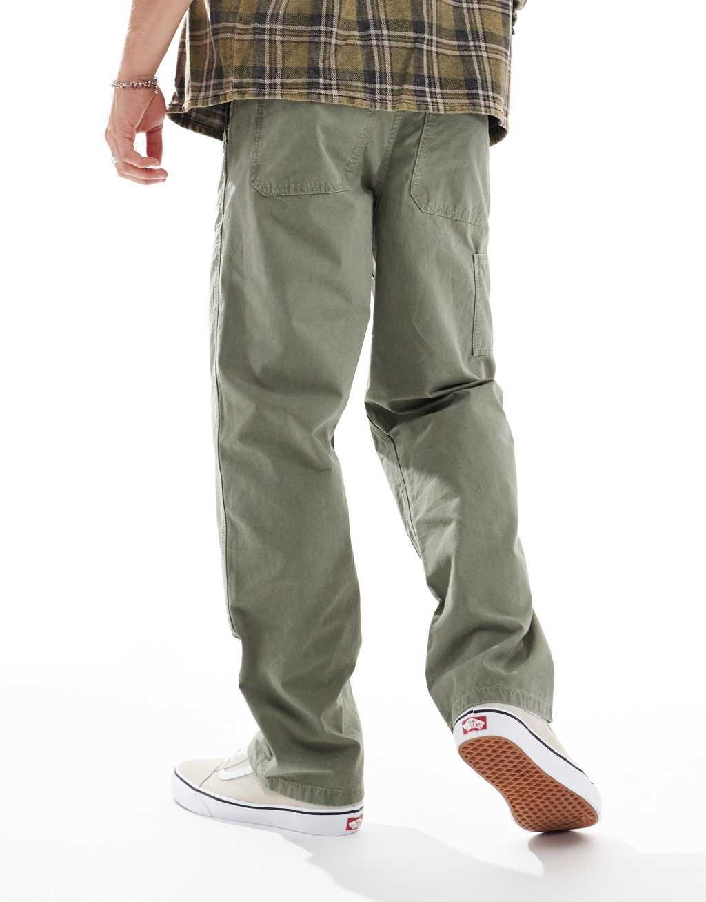 River Island relaxed fit workwear pants in green Product Image