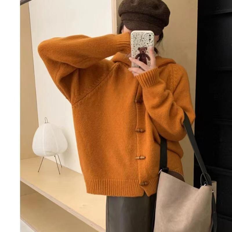 Plain Hooded Cardigan Product Image