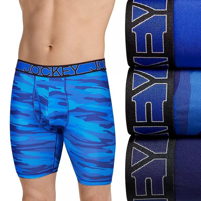 Men's Jockey 3-Pack Active Microfiber 9-in. Long Leg Boxer Briefs, Size: XXL, Blue Camo Black Product Image