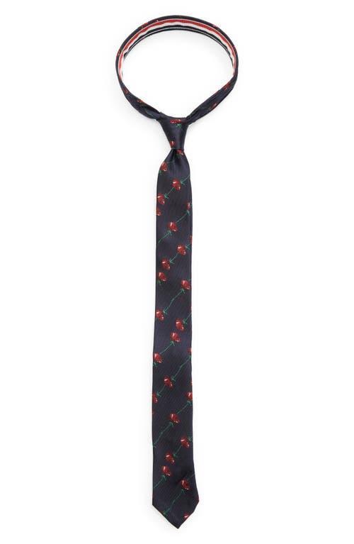 THOM BROWNE Classic Rose Silk Tie In Navy Product Image