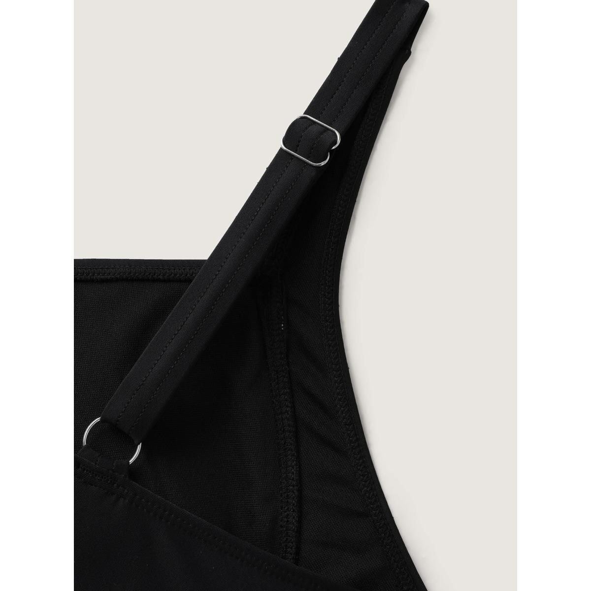 Plus Size Lace Bow-Tie Color Contrast Swim Top Women's Swimwear Black Beach High stretch Skinny Heart neckline Curve Swim Tops BloomChic 28/5X Product Image