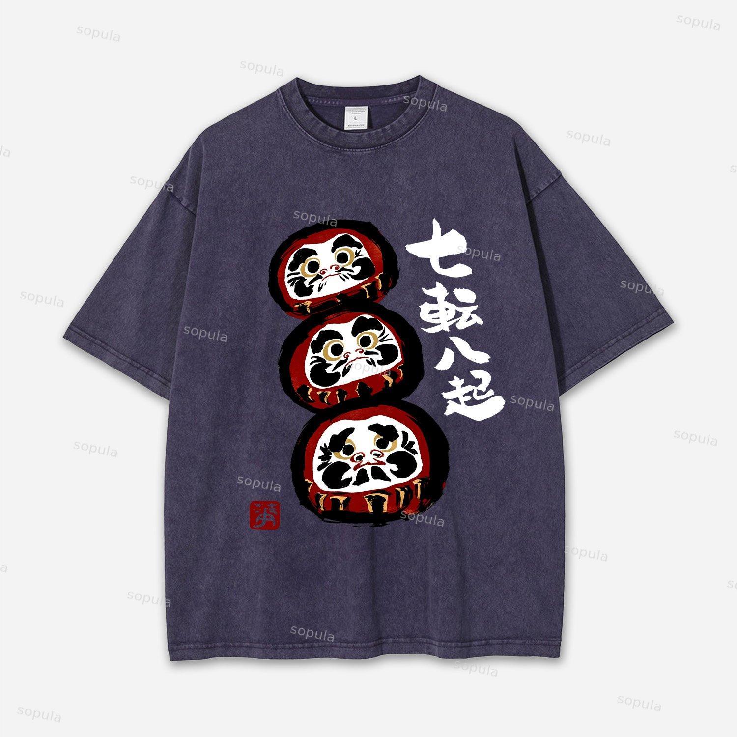 Funny Daruma Acid Washed T-shirt Product Image