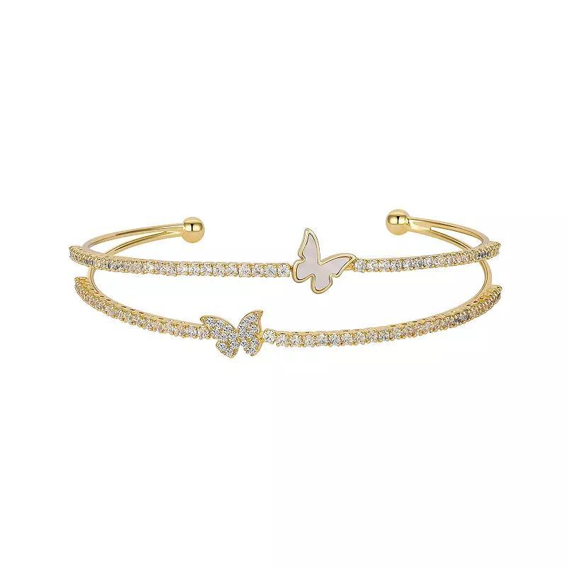 Brilliance 14k Gold Cubic Zirconia and Mother-of-Pearl Butterfly Cuff Bracelet, Womens Gold Tone Product Image