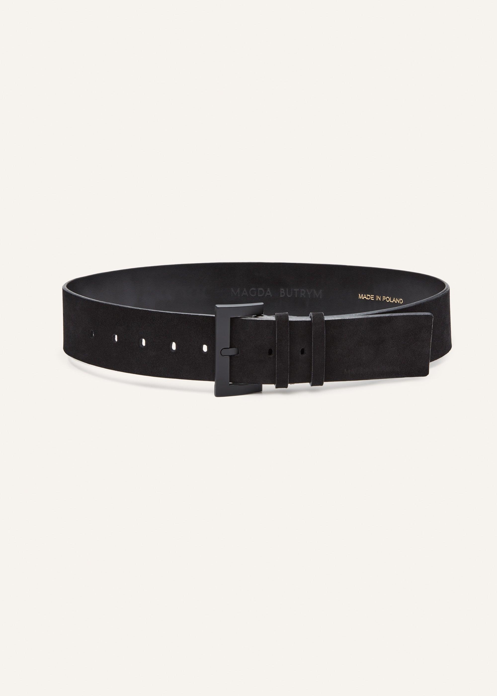 Wide leather belt in black suede Product Image