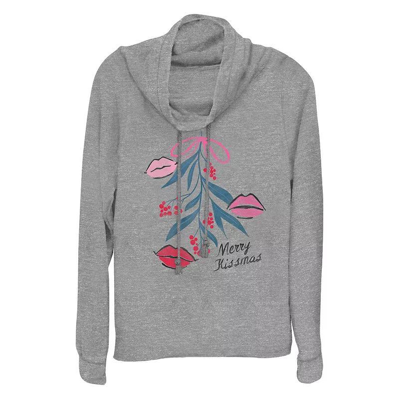 Women's Mistletoe Merry Kissmas Cowlneck Graphic Lightweight Long Sleeve, Size: Small, Gray Grey Product Image