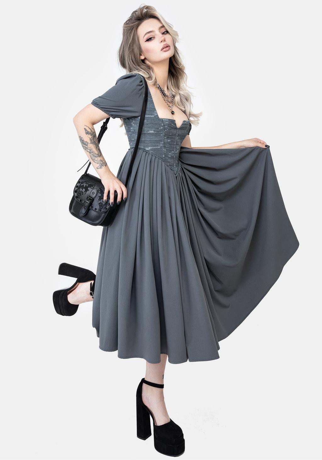 Slain Puff Sleeve Corset Midi Dress Product Image