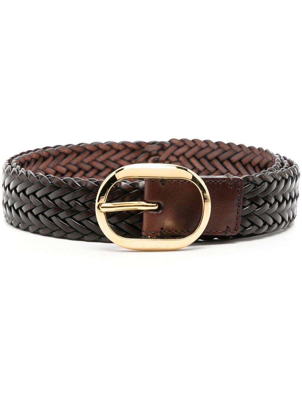 TOM FORD Buckle-fastening Woven Leather Belt In Brown Product Image