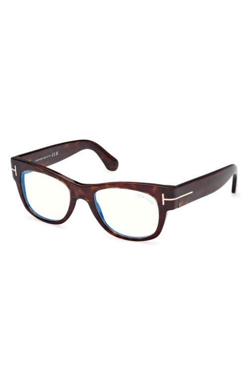 TOM FORD 52mm Round Blue Light Blocking Optical Glasses In Havana Eco/blue Block Product Image