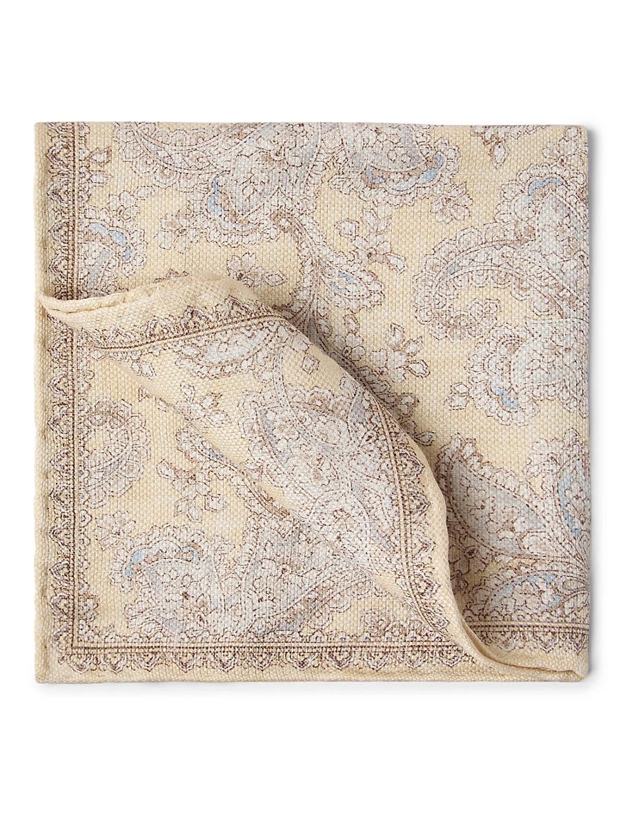 Mens Double Face Linen and Silk Pocket Square with Paisley Design Product Image