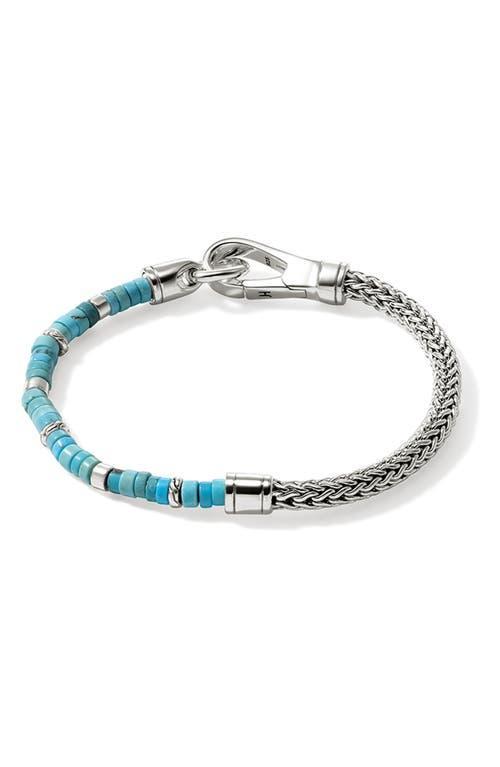 Mens Heishi Sterling Silver & Turquoise Chain Bracelet Product Image