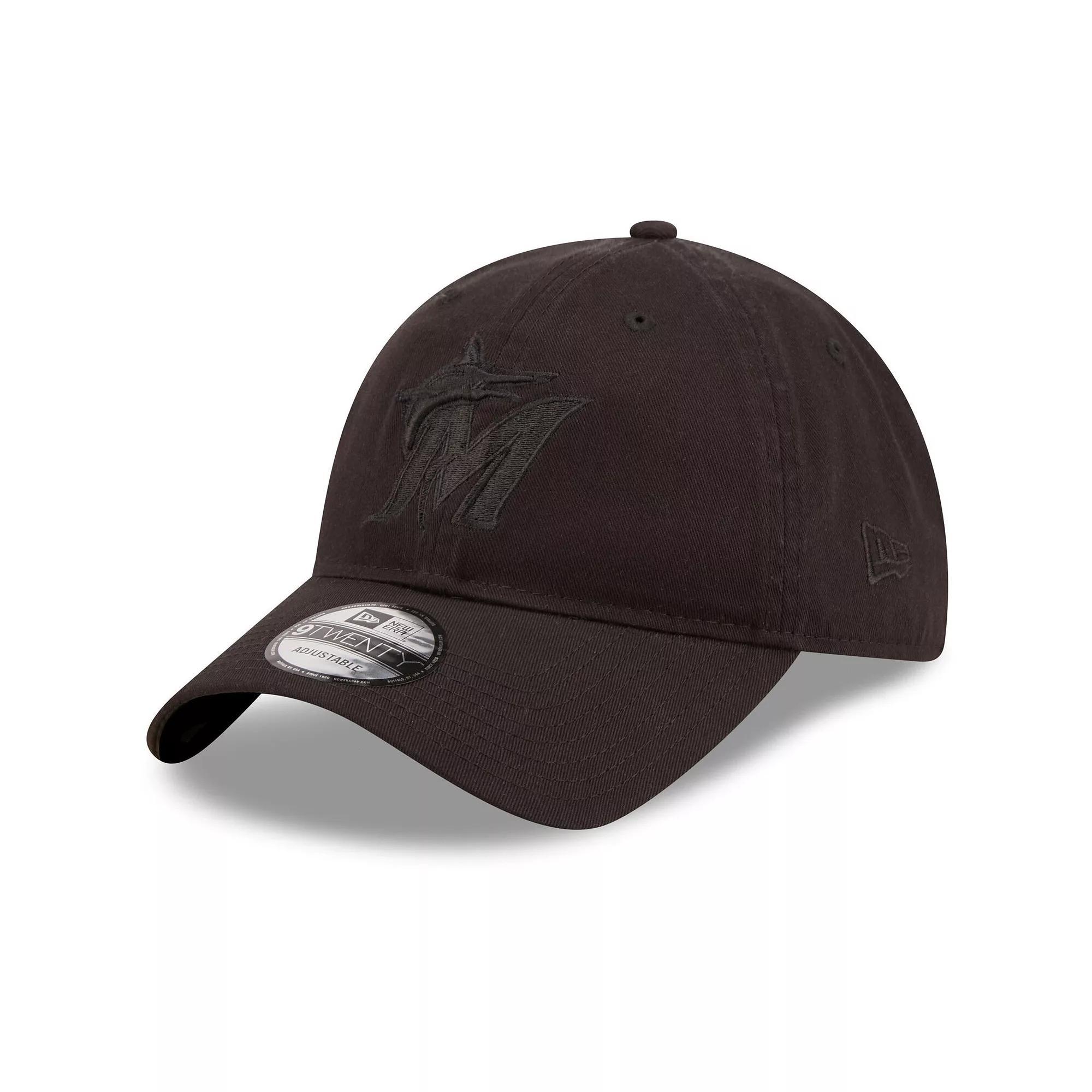 Men's New Era Miami Marlins Black On Black Core Classic 2.0 9TWENTY Adjustable Hat Product Image