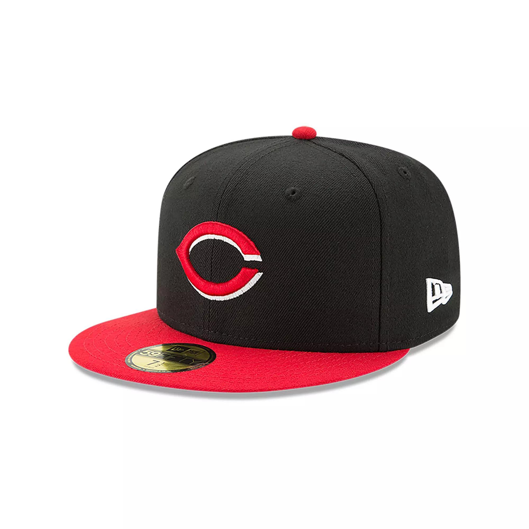 Men's New Era Black/Red Cincinnati Reds Road Authentic Collection On-Field 59FIFTY Fitted Hat, Size: 7 5/8, Red Black Product Image