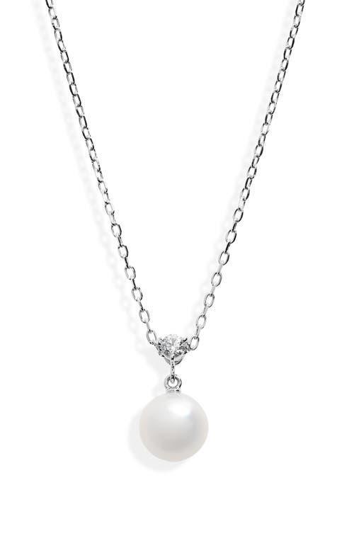 Womens Classic 18K White Gold, 8.25MM Cultured Akoya Pearl & Diamond Pendant Necklace Product Image