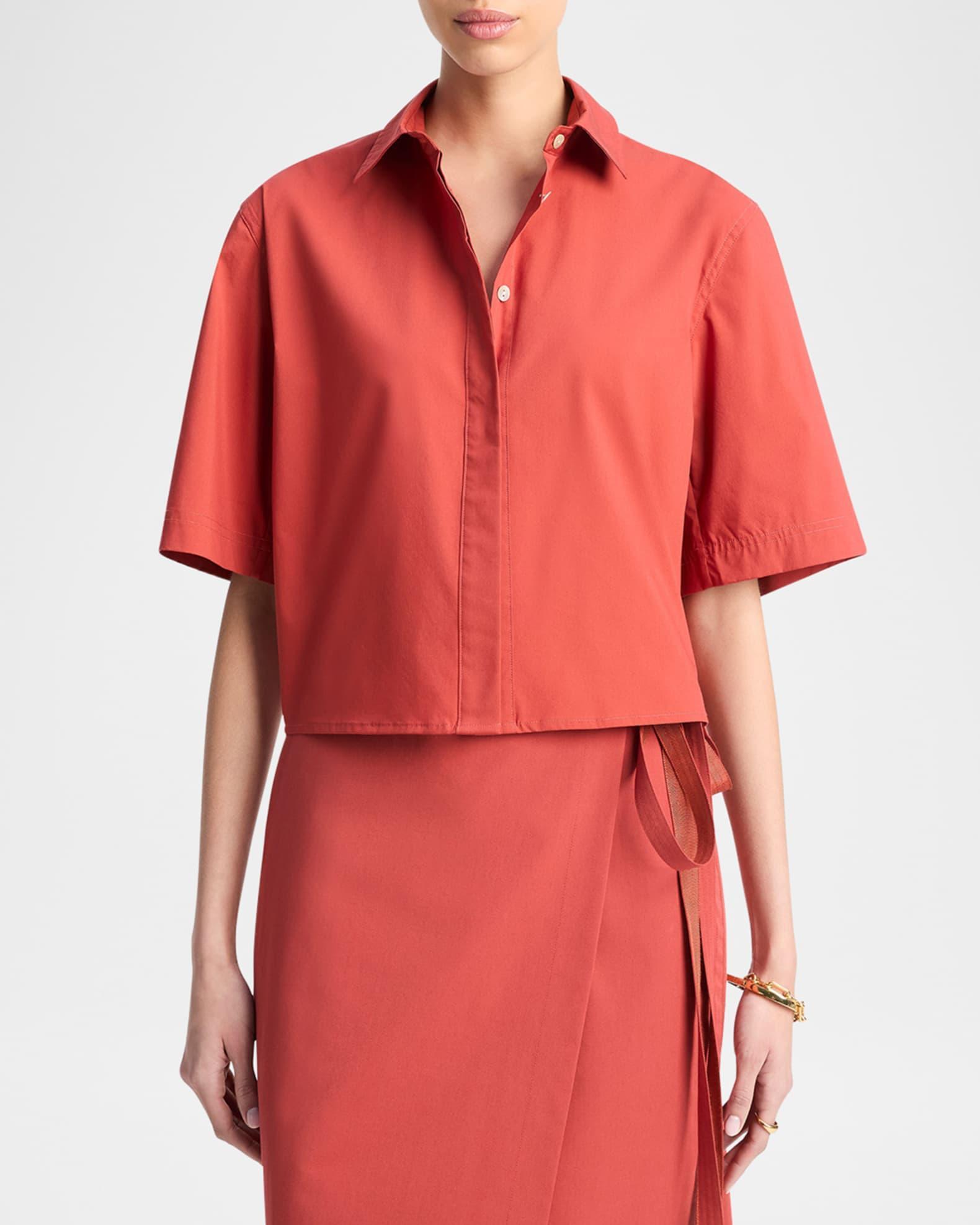 Short-Sleeve Cropped Cotton Shirt Product Image