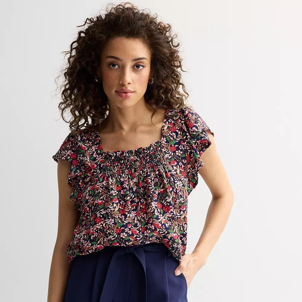 Women's Draper James Flutter Sleeve Smocked Top, Size: XL, Blue Team Product Image