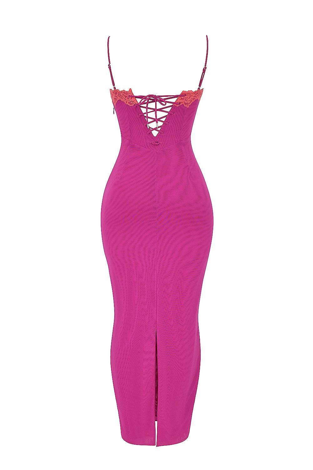 Aiza Raspberry Lace Trimmed Maxi Dress Product Image