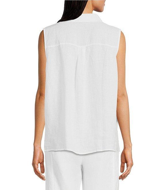 Eileen Fisher Organic Handkerchief Linen Point Collar Sleeveless Button Front Shirt Product Image