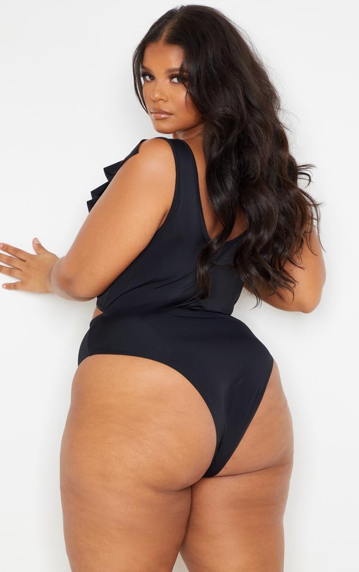 Plus Black Frill Edge Ring Detail Swimsuit Product Image