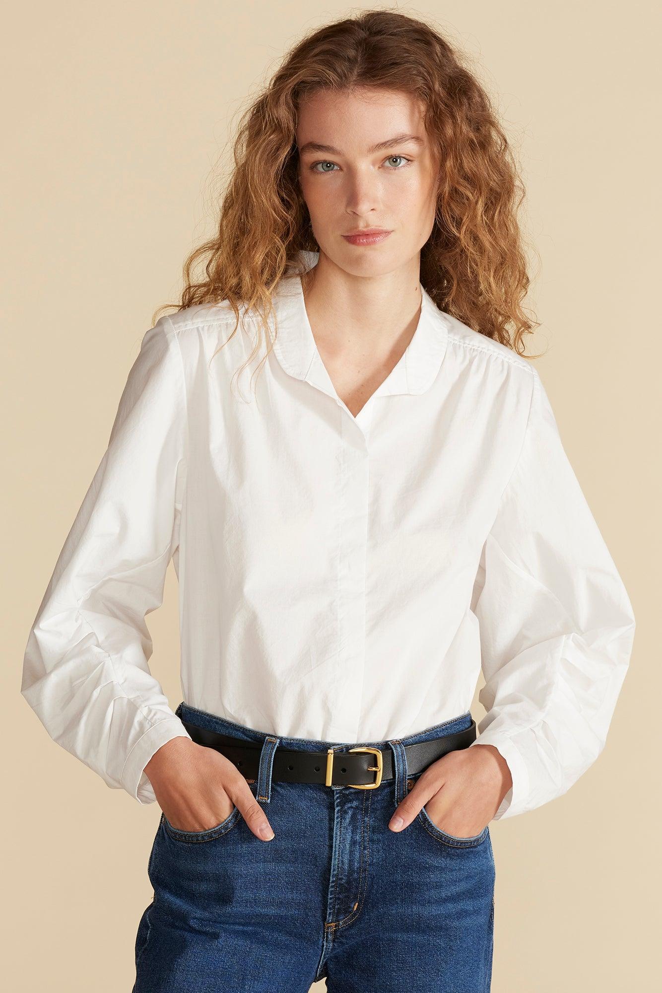 Averi Pleated Poplin Blouse - White Product Image