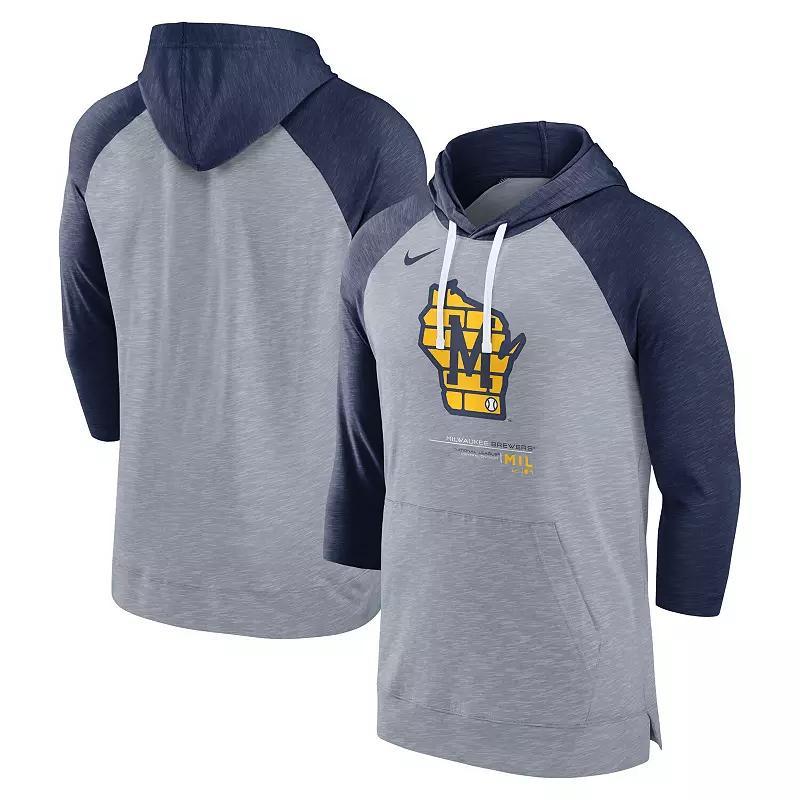 Mens Nike Heather Gray/Heather Navy Houston Astros Baseball Raglan 3/4-Sleeve Pullover Hoodie Product Image