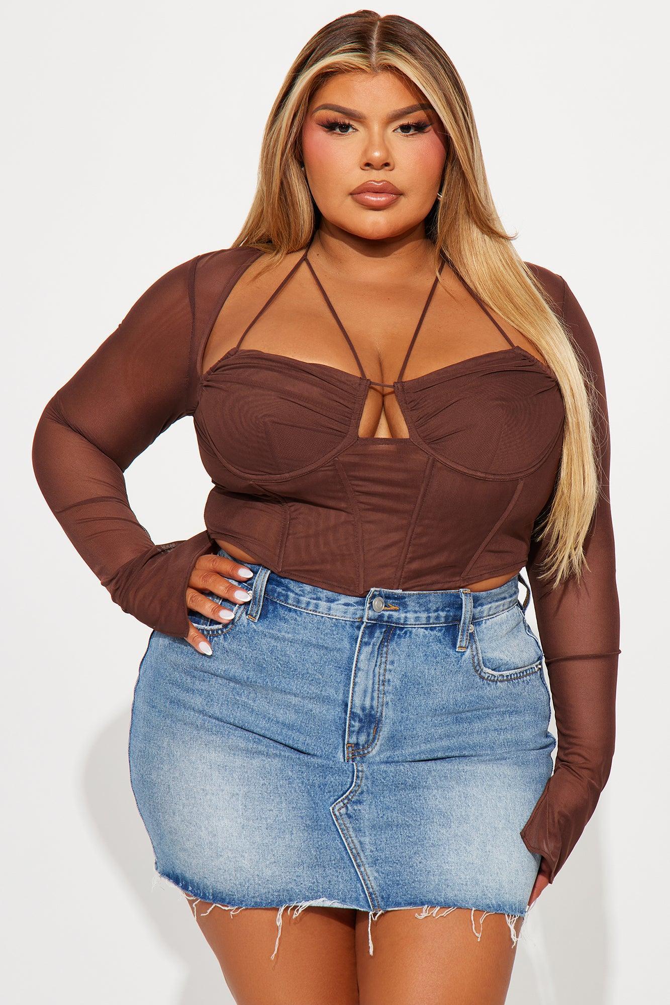 Melanie Mesh Corset Top - Brown Product Image