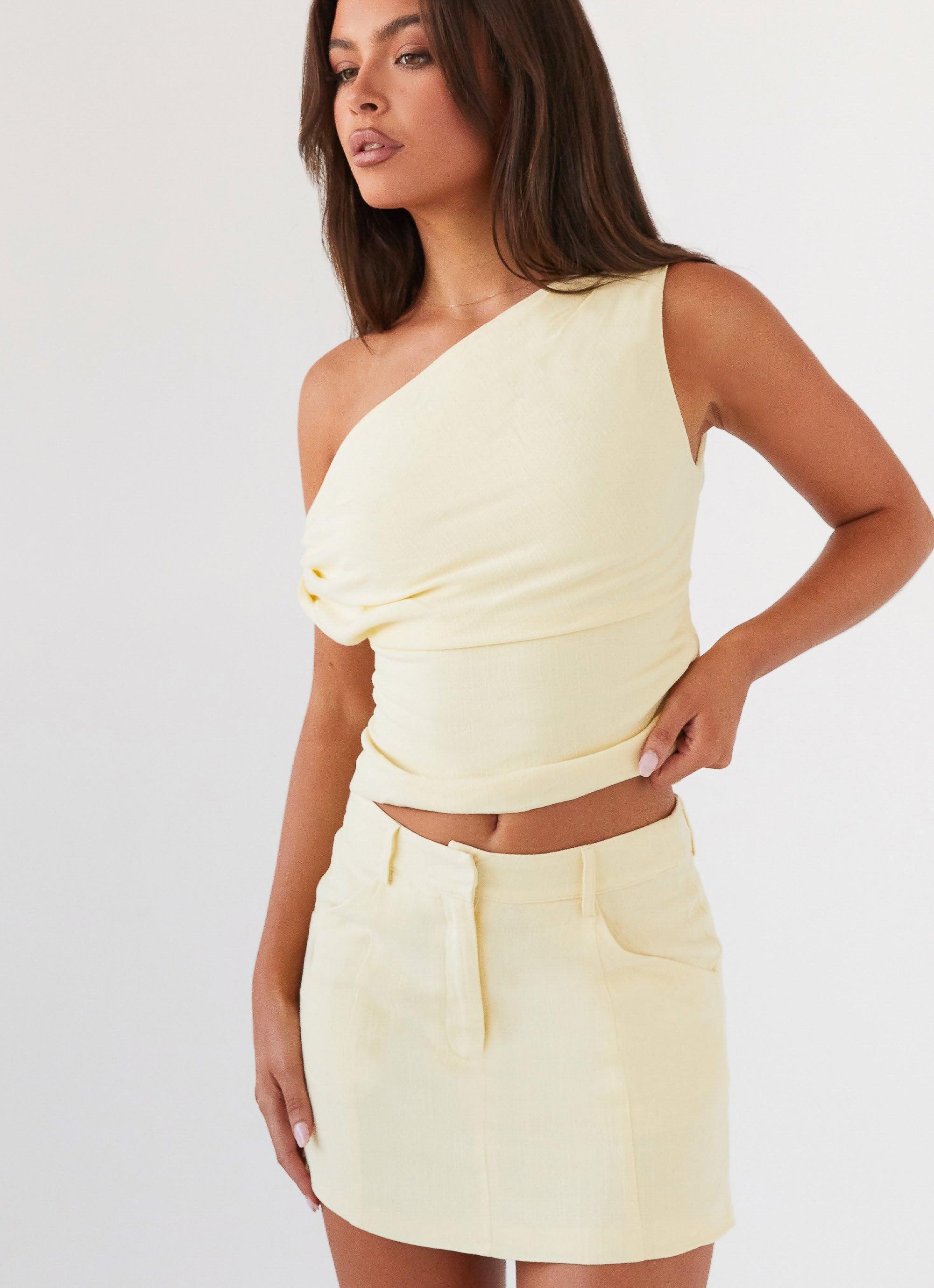 Marissa Linen Mini Skirt - Lemon Product Image