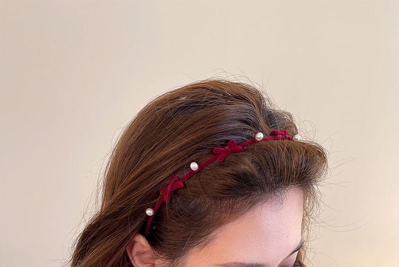 Faux Pearl Flocking Bow Headband Product Image