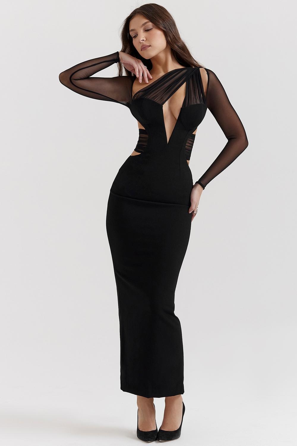 Zahra Black Plunge Maxi Dress Product Image