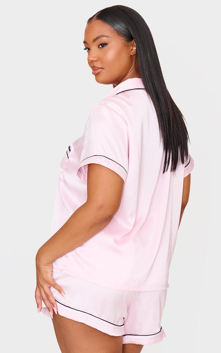 PRETTYLITTLETHING Plus Pink Satin Pocket PJ Set Product Image