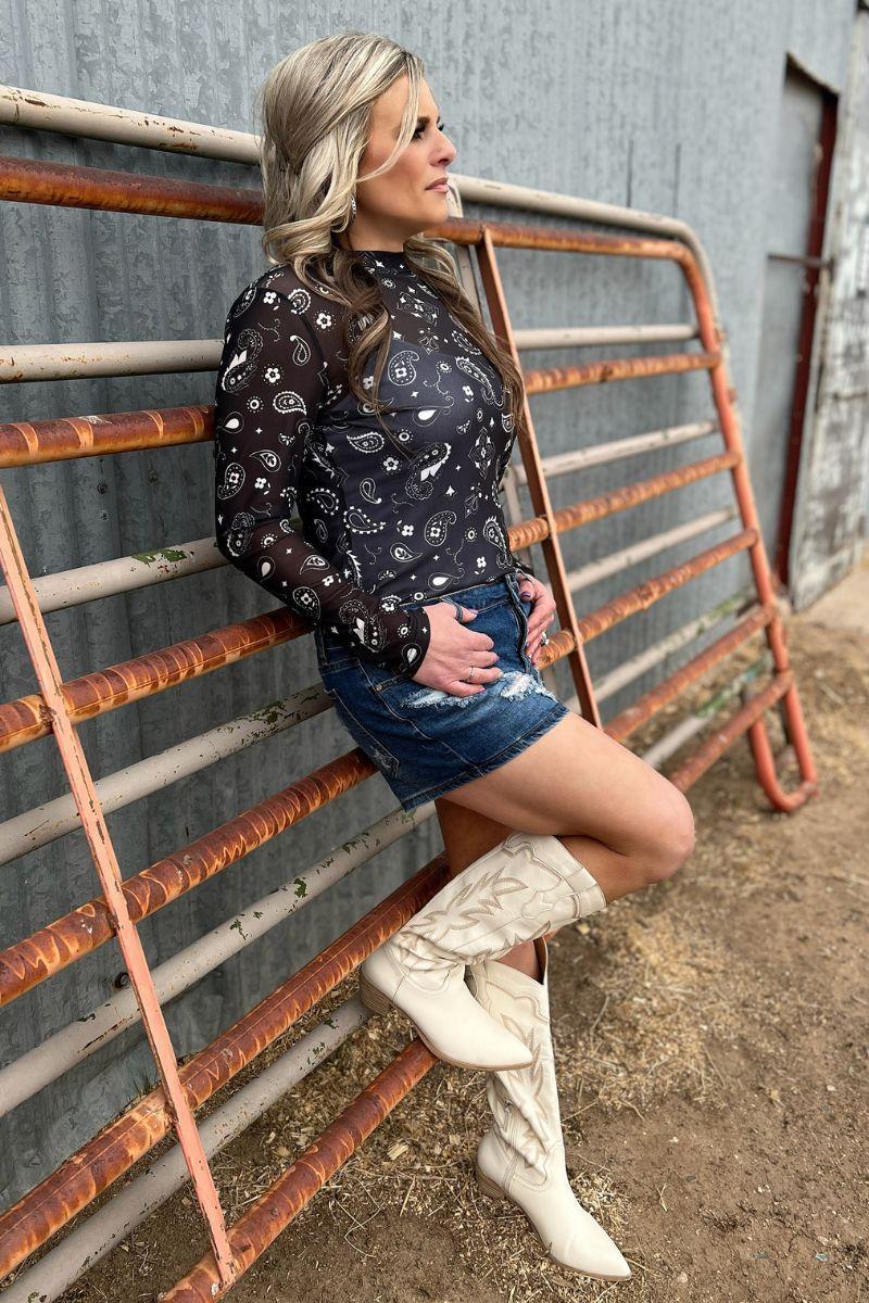 Sterling Kreek Black Bandana Babe Mesh Top Product Image