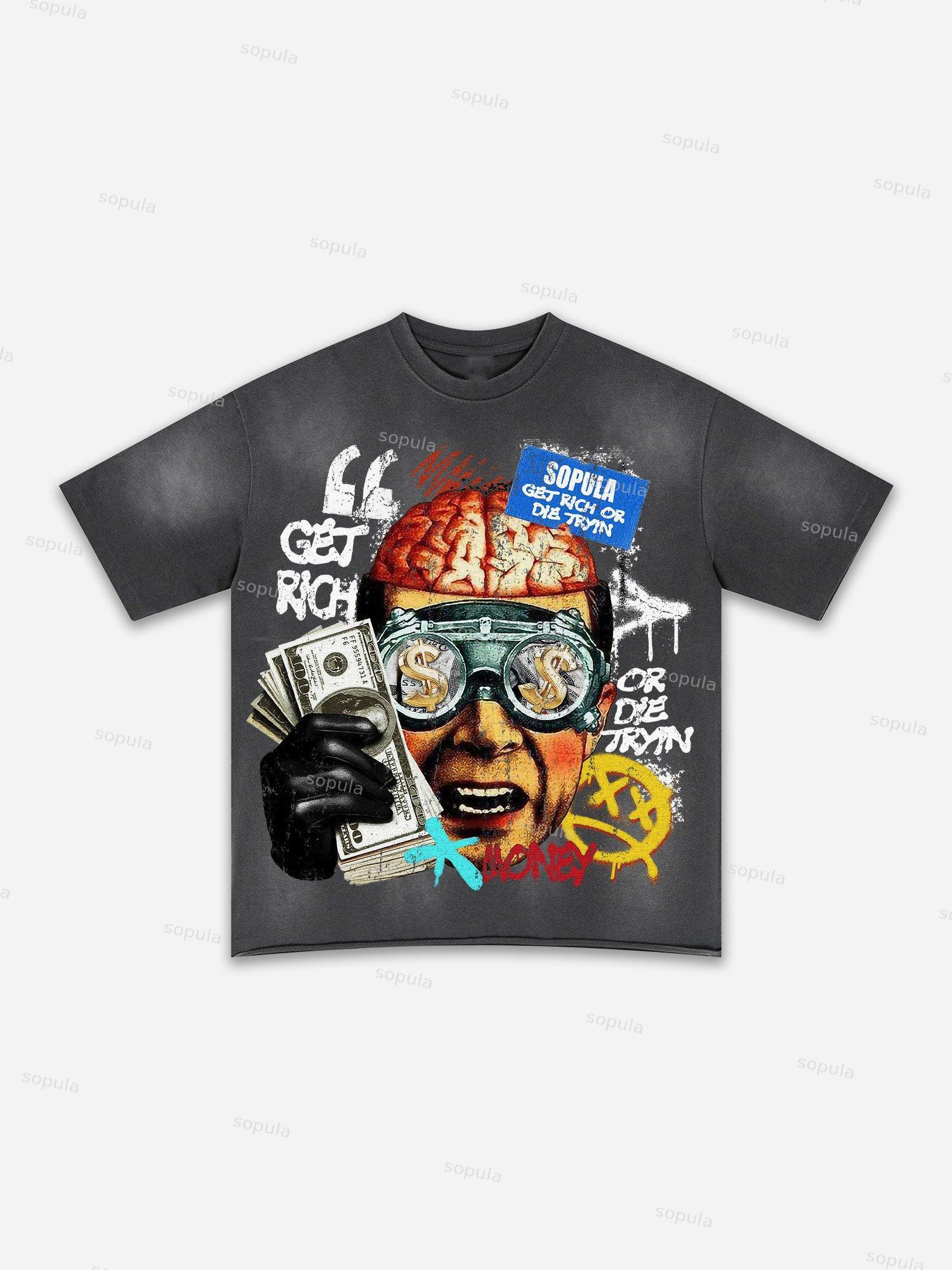 Street Goals Lip Braces Make Vintage Printed Graphic Washed T-shirt Product Image