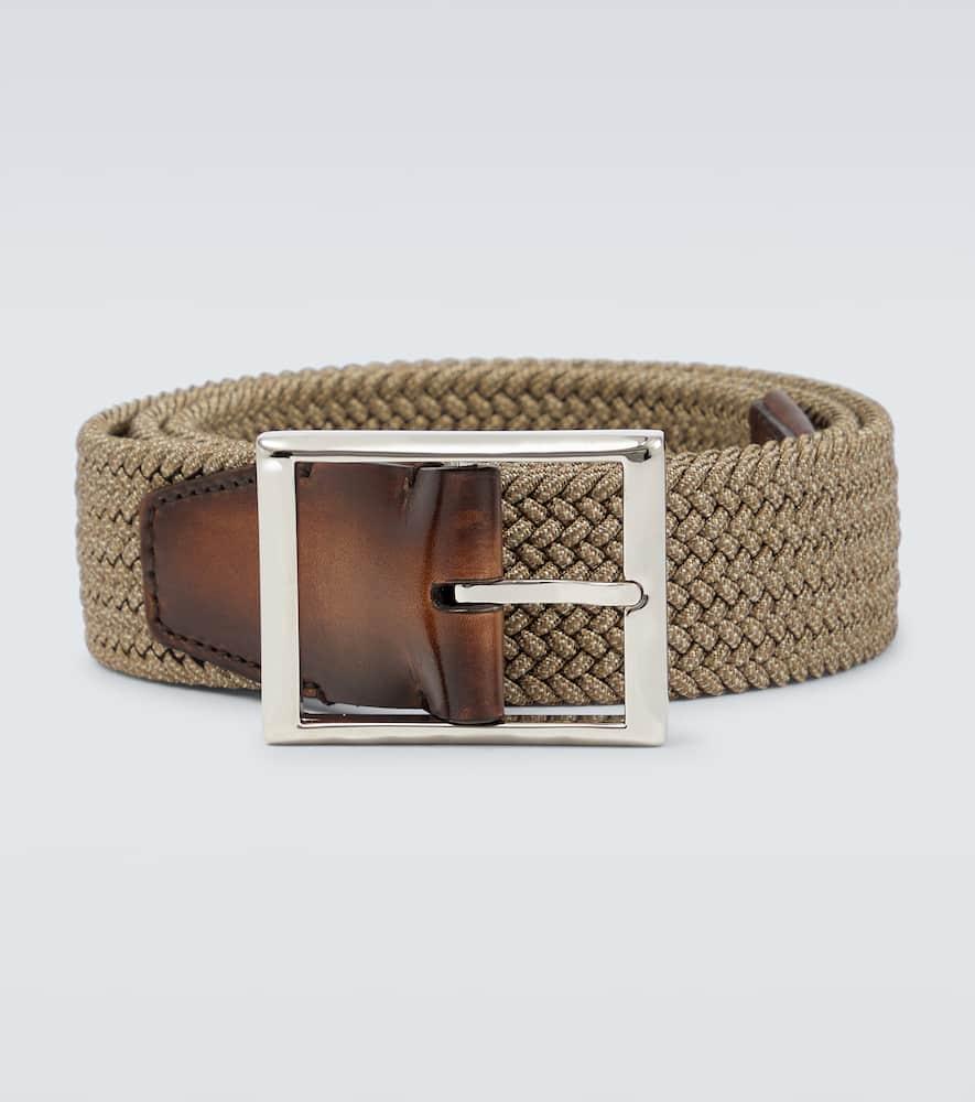 BERLUTI Classic Fabric And Leather Belt In Beige Product Image