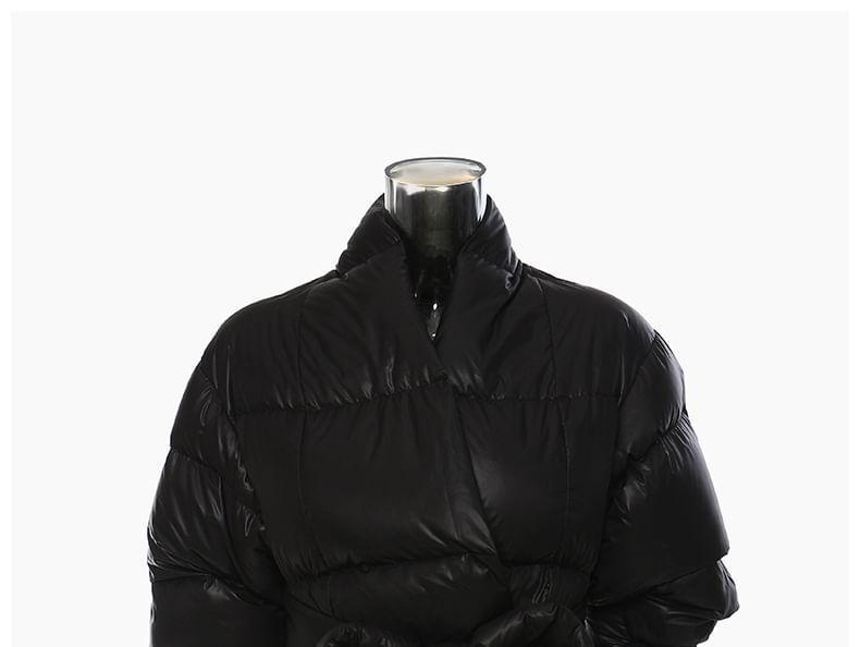 V-Neck Camouflage Print Belted Wrap Puffer Coat Product Image