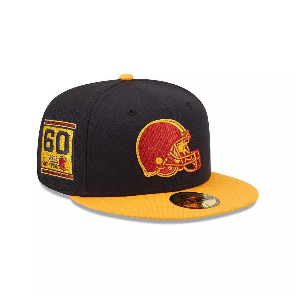 Mens New Era /Gold Cleveland Browns 60th Anniversary 59FIFTY Fitted Hat Blue Product Image