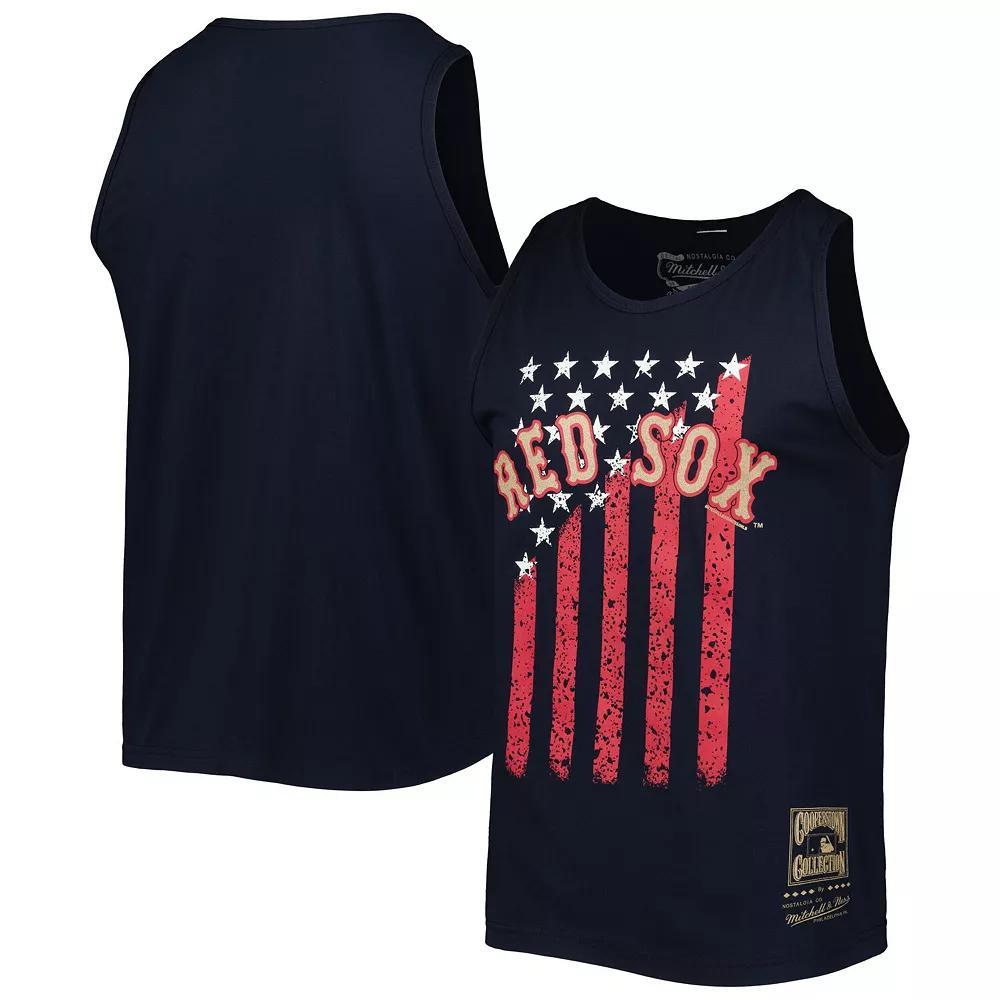 Men's Mitchell & Ness Navy Boston Red Sox Cooperstown Collection Stars and Stripes Tank Top,  Product Image