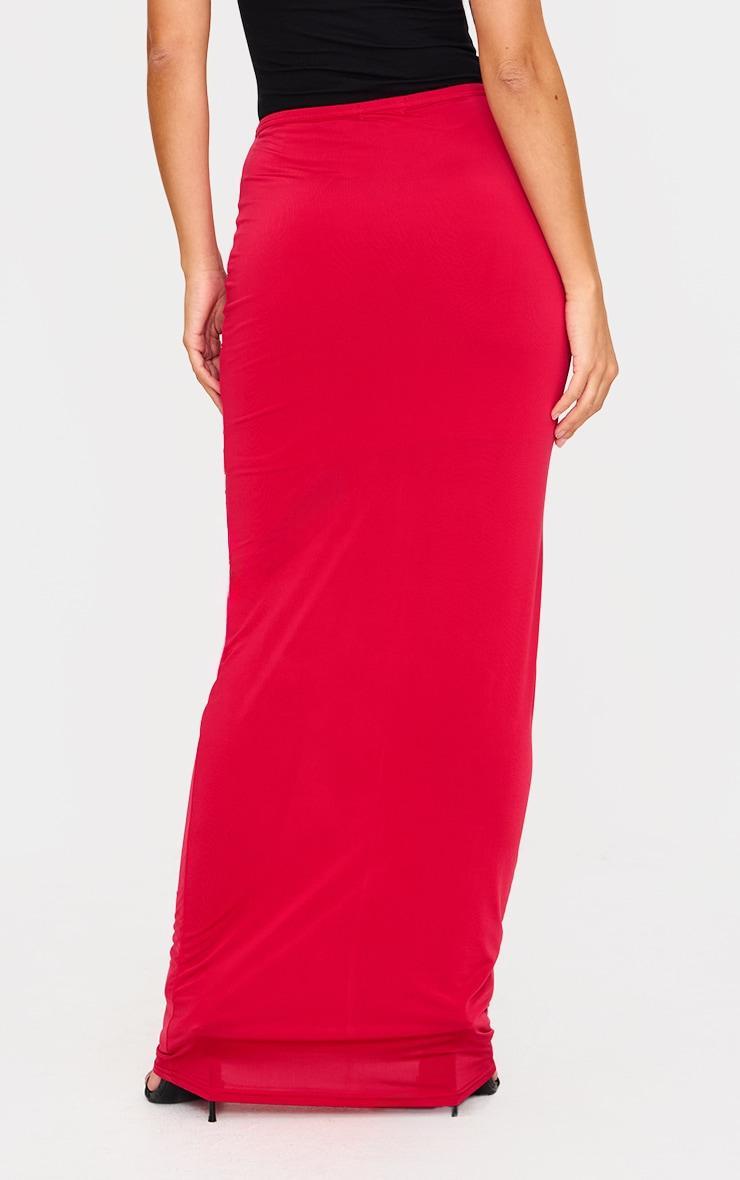 Red Slinky Drape Front Ruched Maxi Skirt Product Image