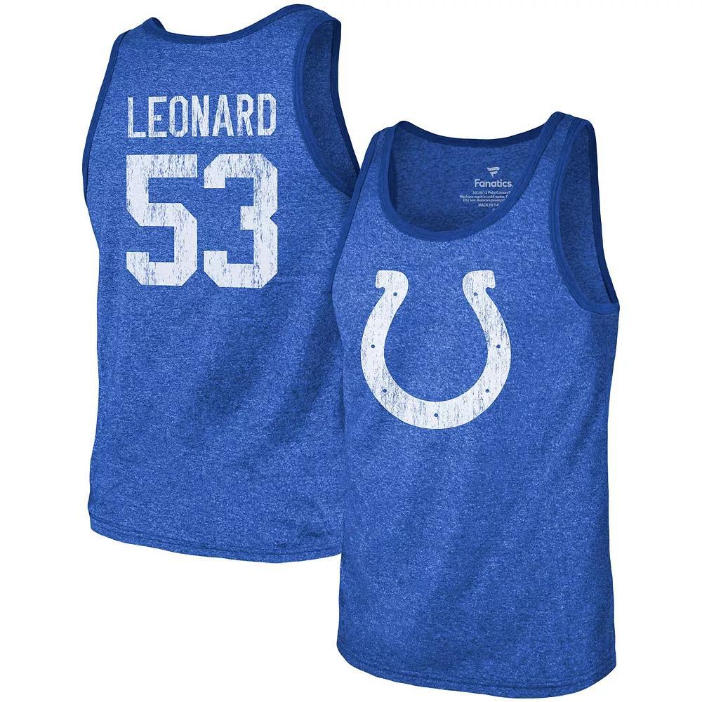Men's Fanatics Branded Darius Leonard Royal Indianapolis Colts Name & Number Tri-Blend Tank Top, Size: Medium, Blue Product Image
