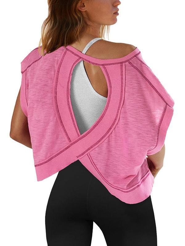 Loose Raglan Sleeve Hollow Split-Joint Round-Neck T-Shirts Product Image