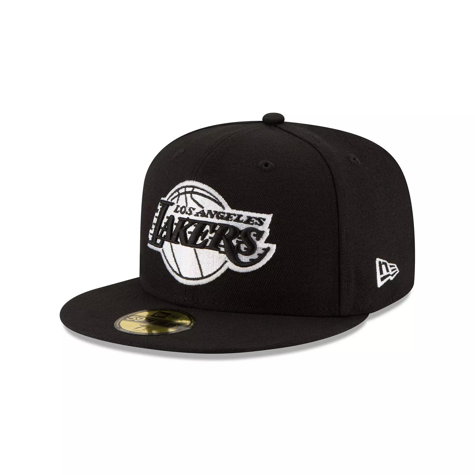 Men's New Era Black Los Angeles Lakers Black & White Logo 59FIFTY Fitted Hat,  Product Image