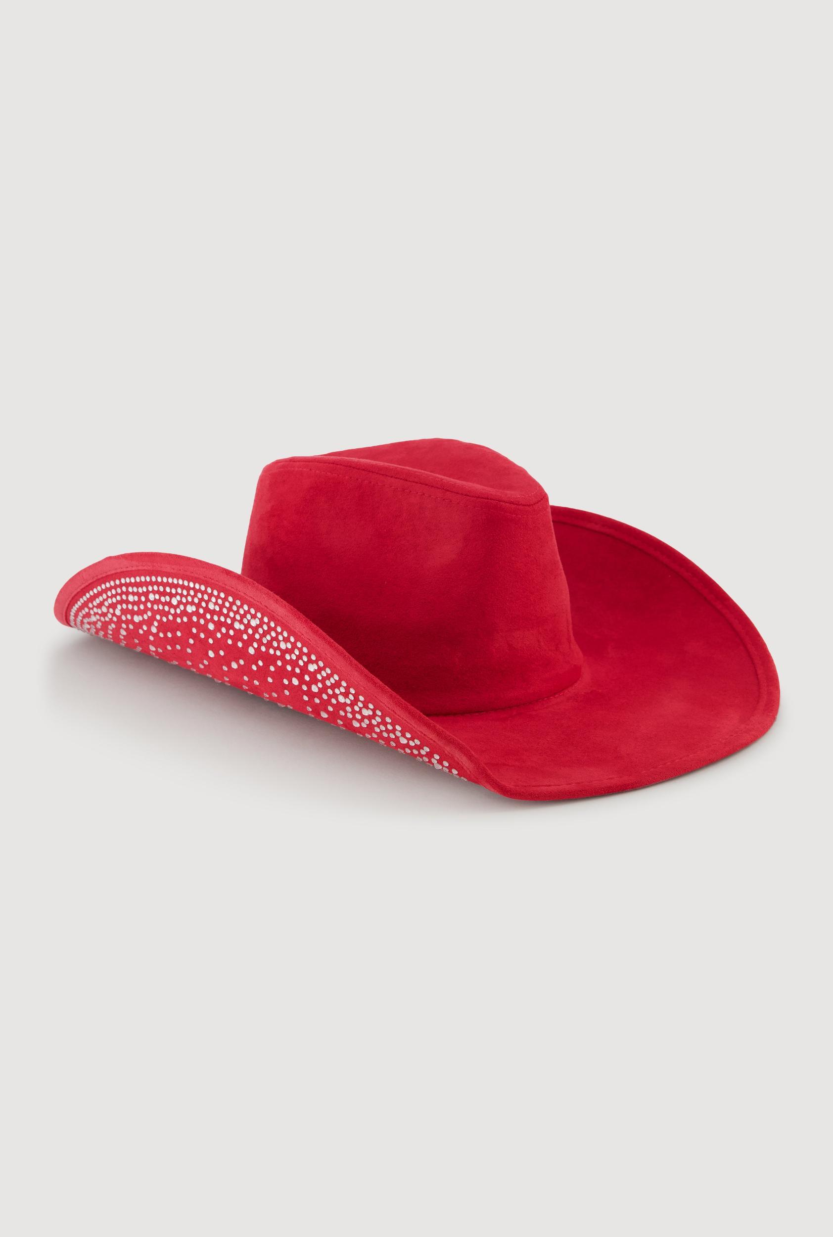 Faux Suede Rhinestone Brim Cowboy Hat Female Product Image
