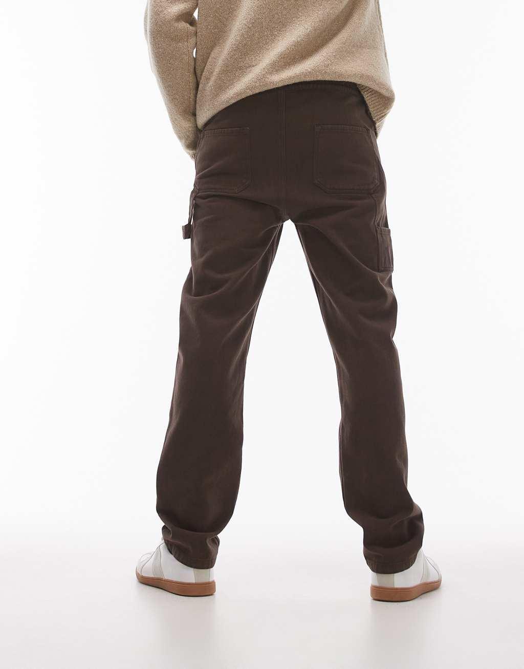 Topman straight twill pants in brown Product Image