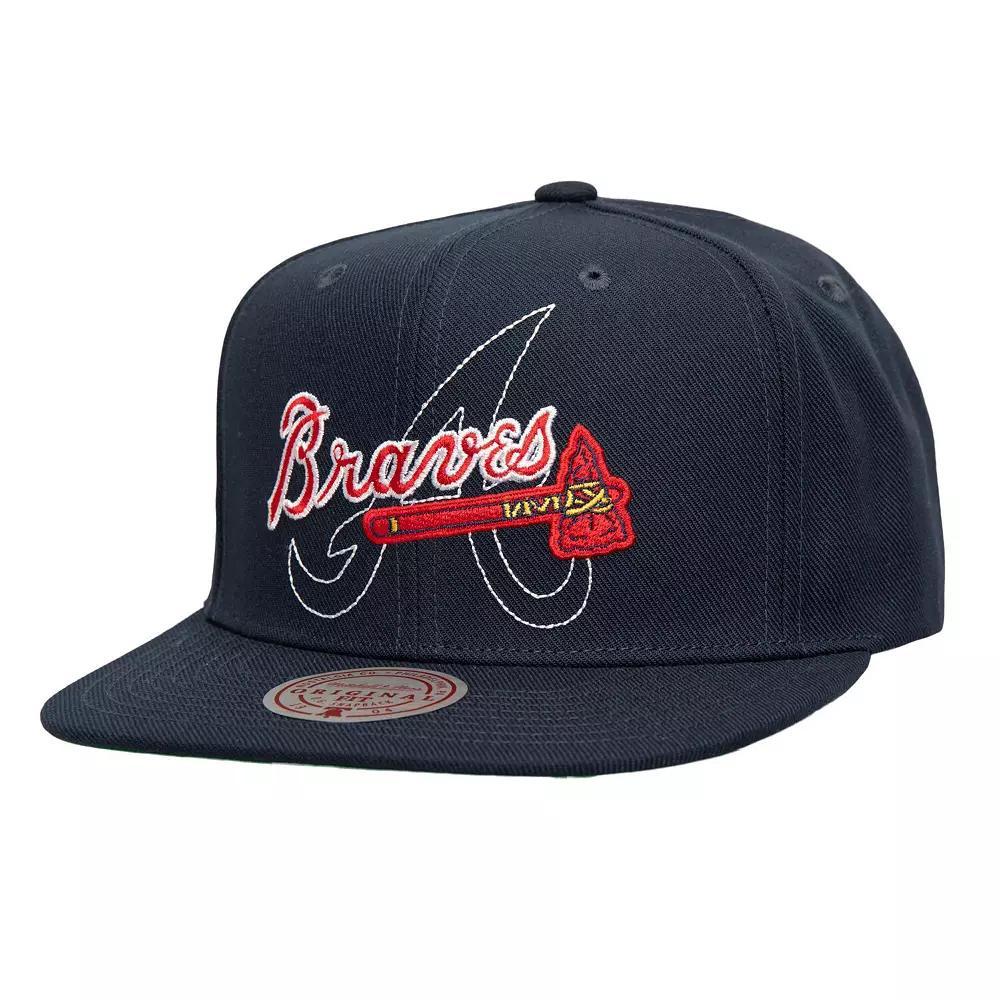 Men's Mitchell & Ness Navy Atlanta Braves Double Up Snapback Hat, Blue Product Image