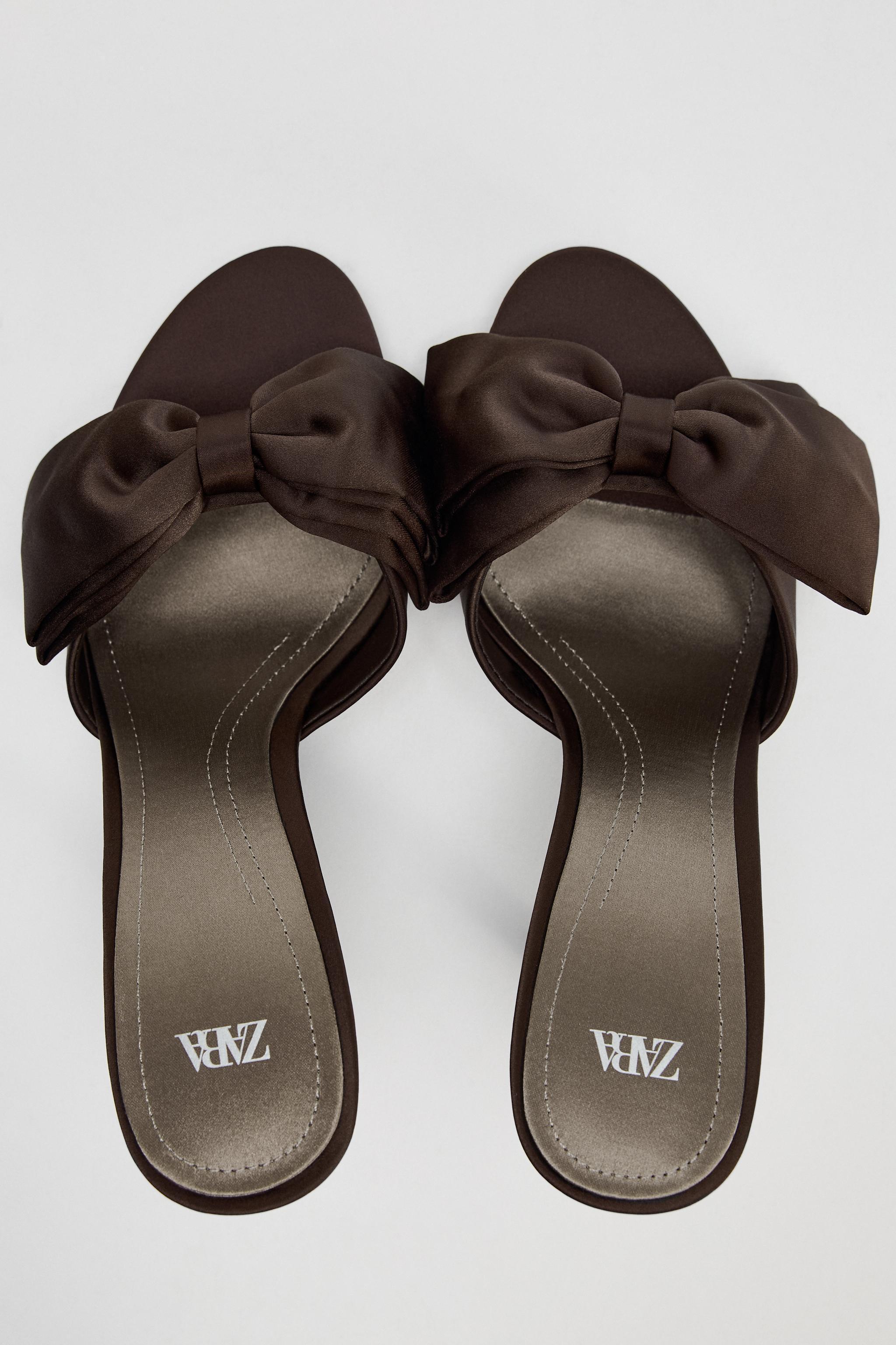 SATIN FINISH MAXI BOW HEELED SANDALS Product Image