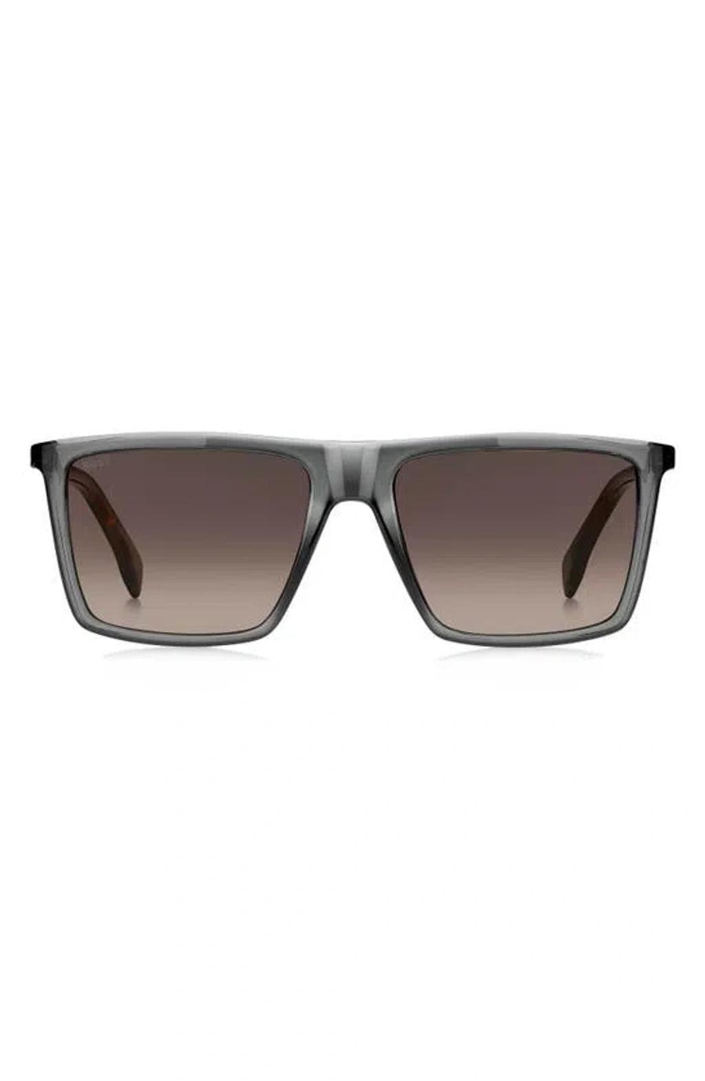 HUGO BOSS 56mm Flat Top Sunglasses In Grey/ Havana/ Dark Ruthenium Product Image