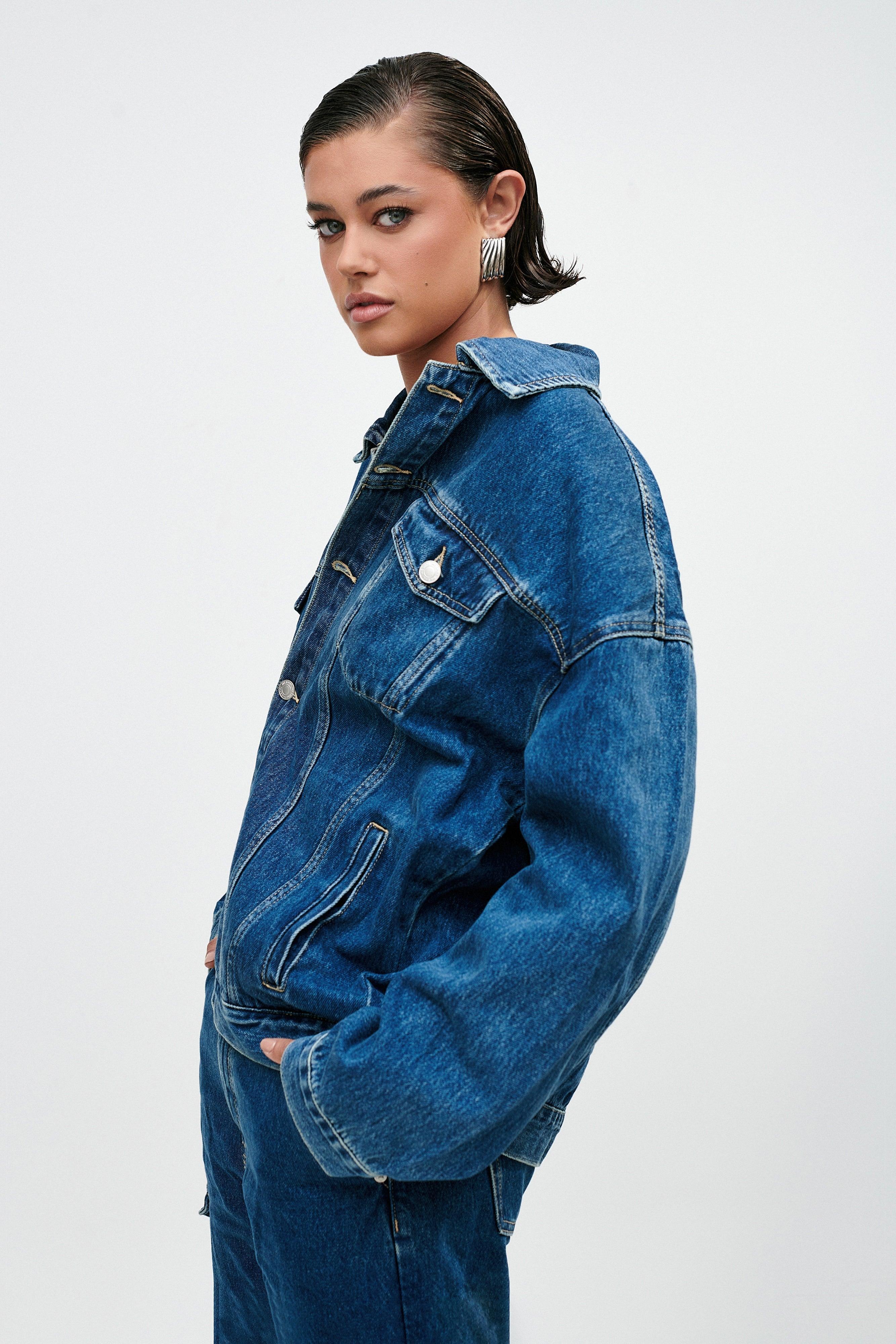 Sion Oversized Denim Jacket - Dark Blue Product Image