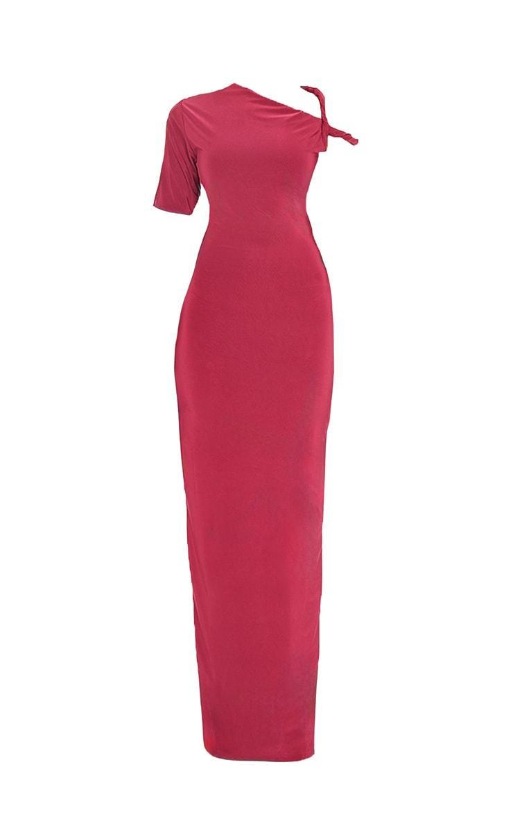 Burgundy Slinky Twist Shoulder Midaxi Dress Product Image