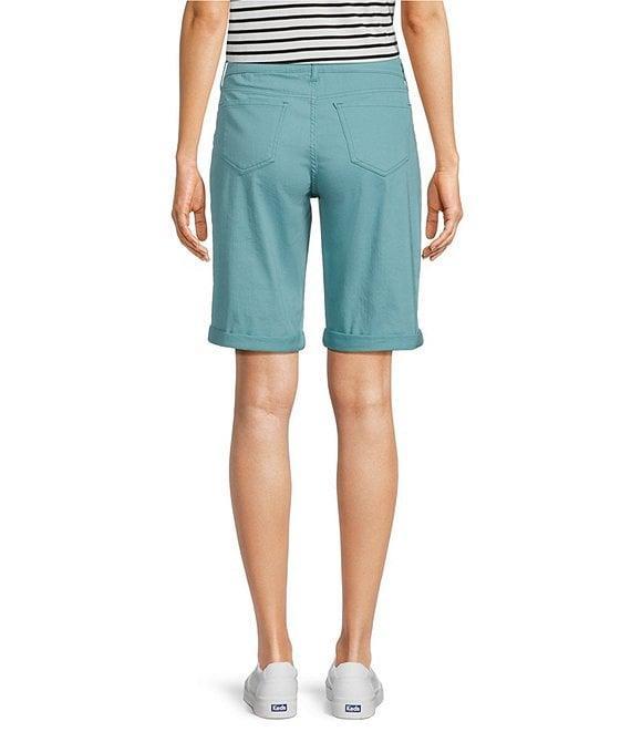 Code Bleu Stretch Denim Soho High Rise Stacked Waist Double Button Bermuda Shorts Product Image