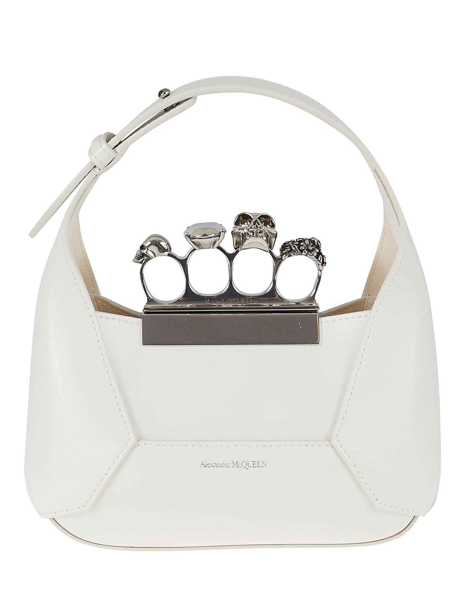 ALEXANDER MCQUEEN Jewelled Hobo Leather Mini Bag In Soft Ivory Product Image