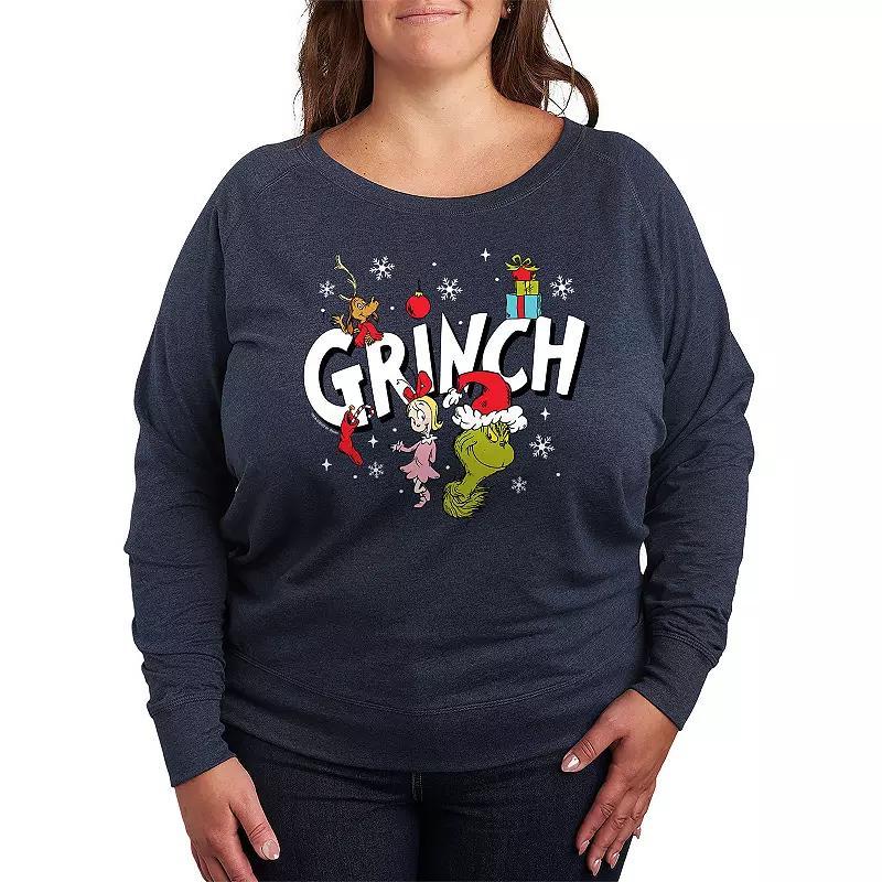 Plus Size Dr. Seuss The Grinch Logo Group French Terry Long Sleeve Tee, Women's, Size: 1XL, Grey Indigo Product Image
